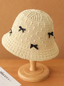 Women's Cute Bow Knit Fisherman Hat, Breathable Crochet Sun Hat, Sweet Bow Decoration, Summer and Daily Wear, Casual Outdoor Hat, Casual Style