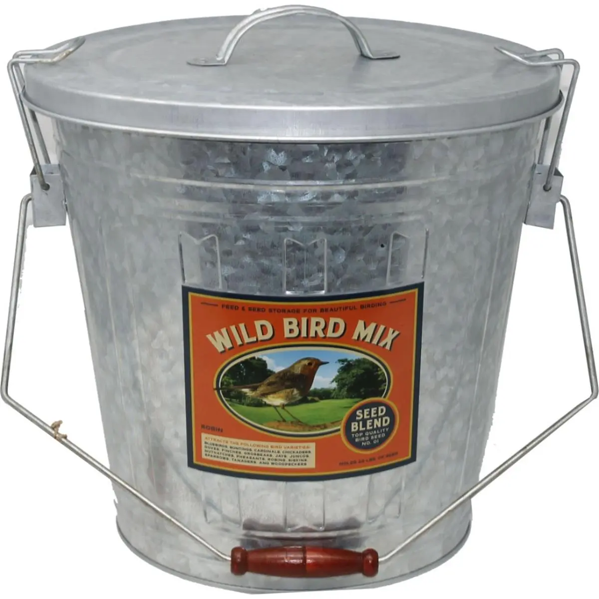 212 MAIN Galvanized Metal Sunflower Seed Bucket - 25 lbs Rodent Proof Bird Feeding Storage Container, Locking Lid (Prevents Rodent Invasion), Included Scoop, Rustic Farmhouse Backyard Use (Audubon-Woodlink Collaboration), Backyard Birds