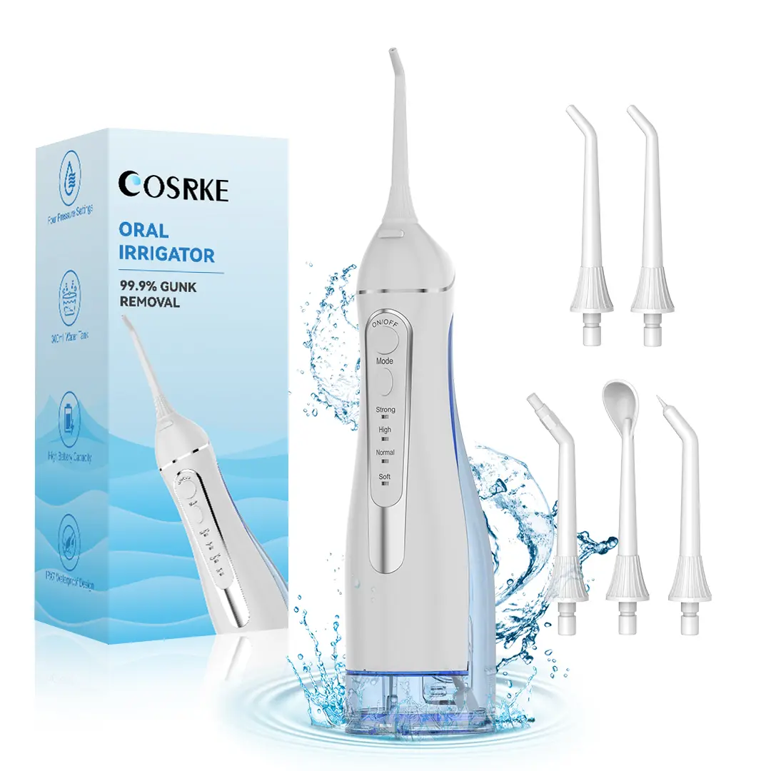 Cordless Water Flosser for Teeth Cleaning - Travel Size Oral Irrigator with 300ML Tank, 4 Modes, 5 Nozzles, IPX7 Waterproof, Slim Portable Body for Travel Bags, Batteries Powered, Plaque Removal, Gum Health, Black
