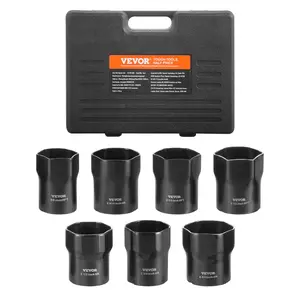 【Father's Day gift】VEVOR Wheel Bearing Locknut Socket Set, 1/2 inch Drive 7 Piece SAE and Metric 6-Point Socket for Ford, Dodge, and Toyota Vehicles, with Storage Case, Remove and Install Wheel Bearing Lock Nuts
