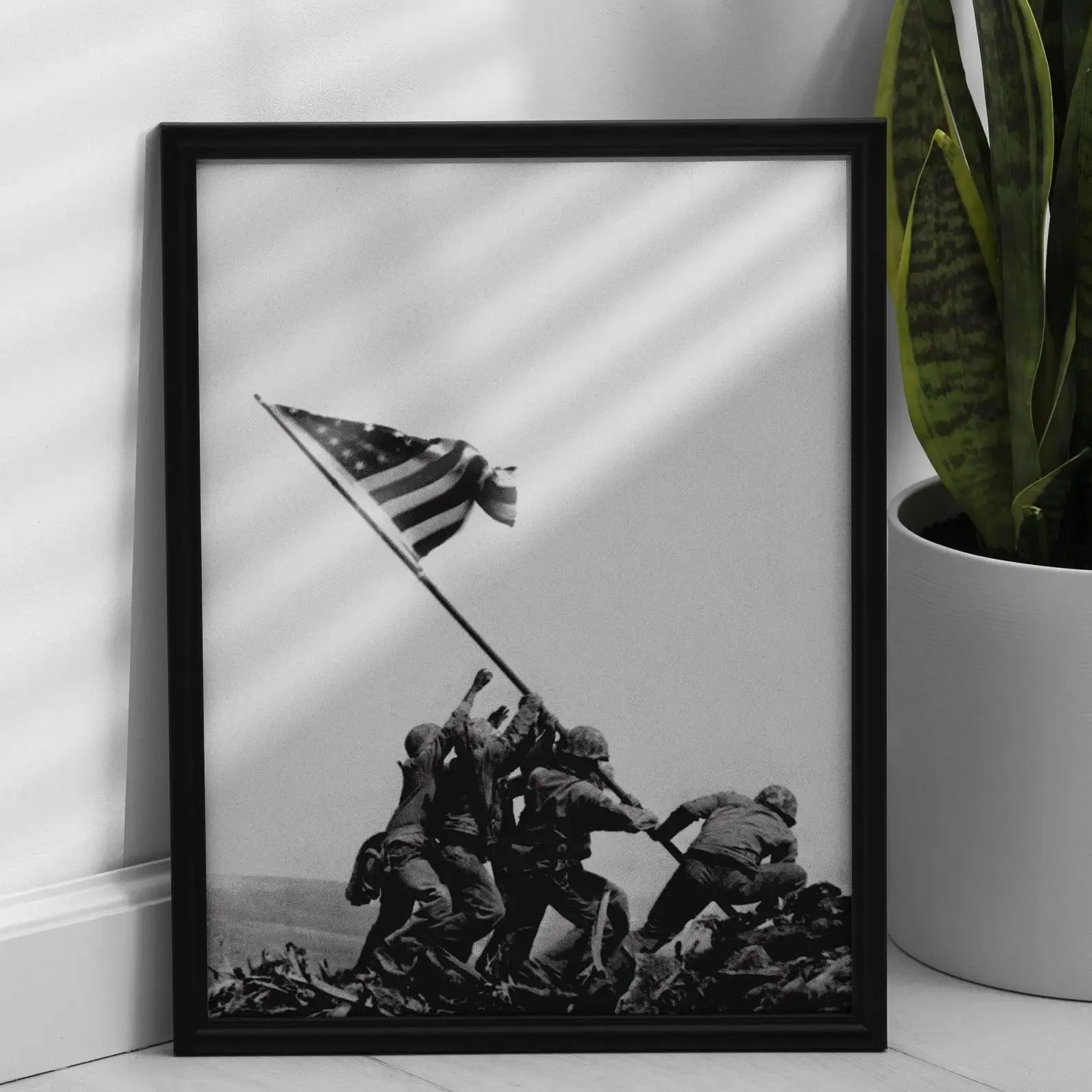 "NO FRAME" Iwo Jima Flag Raising Poster, USMC Marine Corps WWII Memorial Wall Art, Vintage Black and White Military, Patriotic Veteran Gift