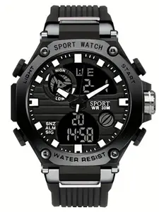 Men's Outdoor Sports Digital Watch, Tactical Military Watch, LED Stopwatch, Calendar, Alarm Clock, Dual Display Wristwatch, Dial, Sporty Style