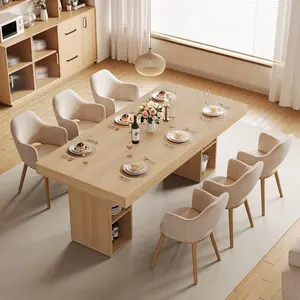 GAOMON 70.8" Wood Dining Table for 6-8 People, Large Kitchen Table with Sturdy Pedestal, Long Dining Table with Storage Cube, Farmhouse Rectangle Dinner Table for Dining Room and Living Room