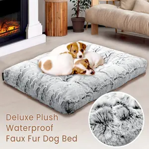 Dog Bed Medium Size Dog, Gray Pet Beds for Medium - 30x22 Rectangle, High Quality & Washable, Calming Kennel Pillow for Small Comfort, Soft Faux Fur, Ideal for Bulldogs, Labs.