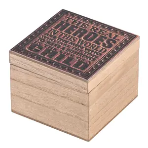 360 Stand Traditional Durable Storage Organizer - 4x4 Inches Wooden MDF Square Keepsake Box, Removable Lid, Home Decor Organiser, "The Real Heroes" Gift Holder (Model EWOODBOX-44-38)
