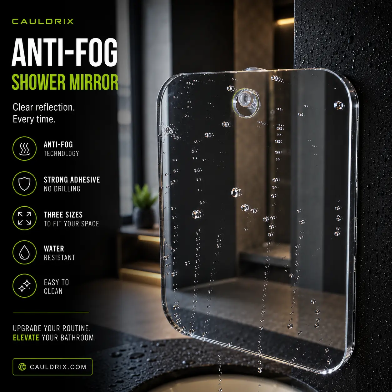 Cauldrix™ Anti-Fog Shower Mirror