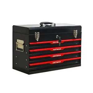 20-inch Steel Portable Tool Box With Drawers - Tool Storage Box Organizer With Metal Lock Closure Device - Powder-coated Tool Storage Cabinet (BLACK)