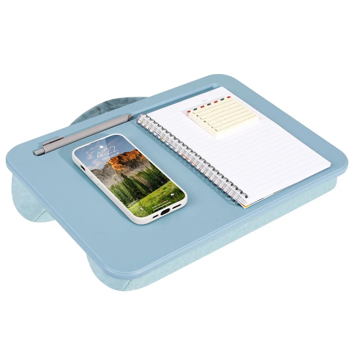 LapGear Lightweight No-Assembly Office Lap Desk - Polystyrene Base, Microbead Cushion, 0.77 lbs, 14.5 in x 10.5 in x 2 in, Sturdy, Overheat Guard, Carrying Handle, Pencil Slot, Space-Saving, Fits Up to 14" Laptops, Portable for Home Workstations