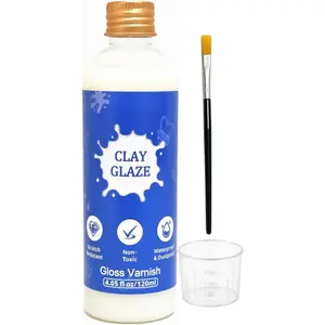 Air Dry Clay Glaze, 120ml High Gloss Polymer Clay Varnish, Prevent Clay Cracking, Scratch Resistant, Waterproof, for Pottery, Crafts, Clay Sealant with Brush & Measuring Cup (4fl oz)
