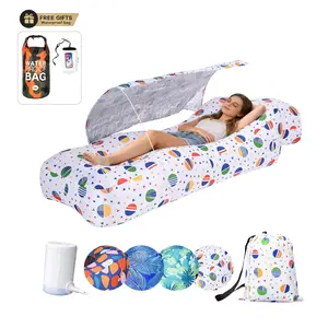 Pool Lounge Float with Canopy, Portable Wind Inflatable Pool Floats for Adults with Headrest & Storage Space, Inflatable Couch for Swimming Pool,Beach