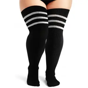 Plus Size Womens Thigh High Socks for Thick Thighs- Extra Long Striped Thick Over the Knee Socks- Leg Warmer Boot Socks