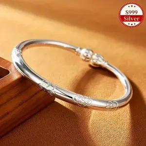 S999 pure silver bracelet with tribal minimalist style, uncoated -999 pure silver jewelry, suitable for women's daily wear and gift giving, ideal choice for Mother's Day, suitable for all seasons