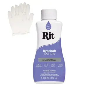 Rit Hyacinth 8 oz Liquid Fabric Dye for Clothing Décor & Crafts with Pair of Medium Latex-Free Vinyl Gloves