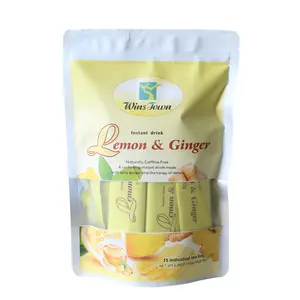 Wins TownOrganic Lemon Ginger Tea, Instant Lemon Ginger Herbal Tea Naturally Caffeine-Free, Enjoy Hot or Iced, 15 Tea Bags, 150g/5.29oz