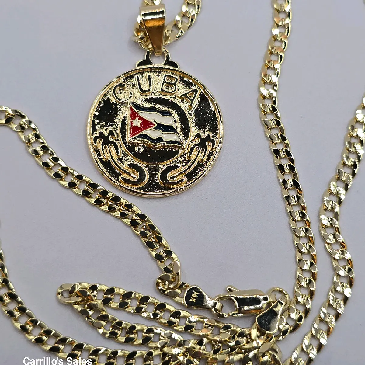 Cuba beautiful pendant with Cuban link chain gold-plated 24"inches