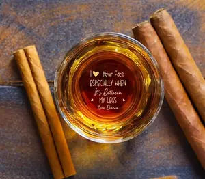 VER 2 - I Love Your Face Especially When it between my leg Personalized Engraved Whiskey Glass, Custom Name Whiskey Gift For Men, Anniversary Gifts Drinkware
