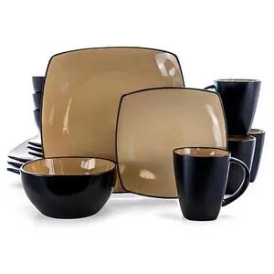 Gibson Soho Lounge 16pc Dinnerware, Taupe Square Shape Service for 4
