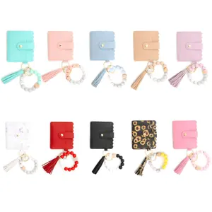 10 Color Women's Boho Beaded & Tassel Decorated Girly Keychain with Floral Pattern Wallet, Girlfriend Gifts, Cute Trendy Keychain, Chic Gorgeous Keychain for Key & Bag, Bag Pendant