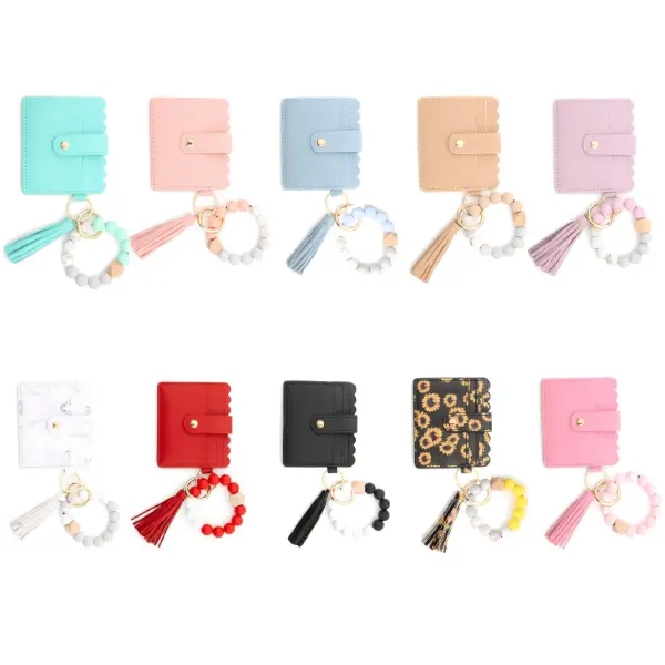 10 Color Women's Boho Beaded & Tassel Decorated Girly Keychain with Floral Pattern Wallet, Girlfriend Gifts, Cute Trendy Keychain, Chic Gorgeous Keychain for Key & Bag, Bag Pendant