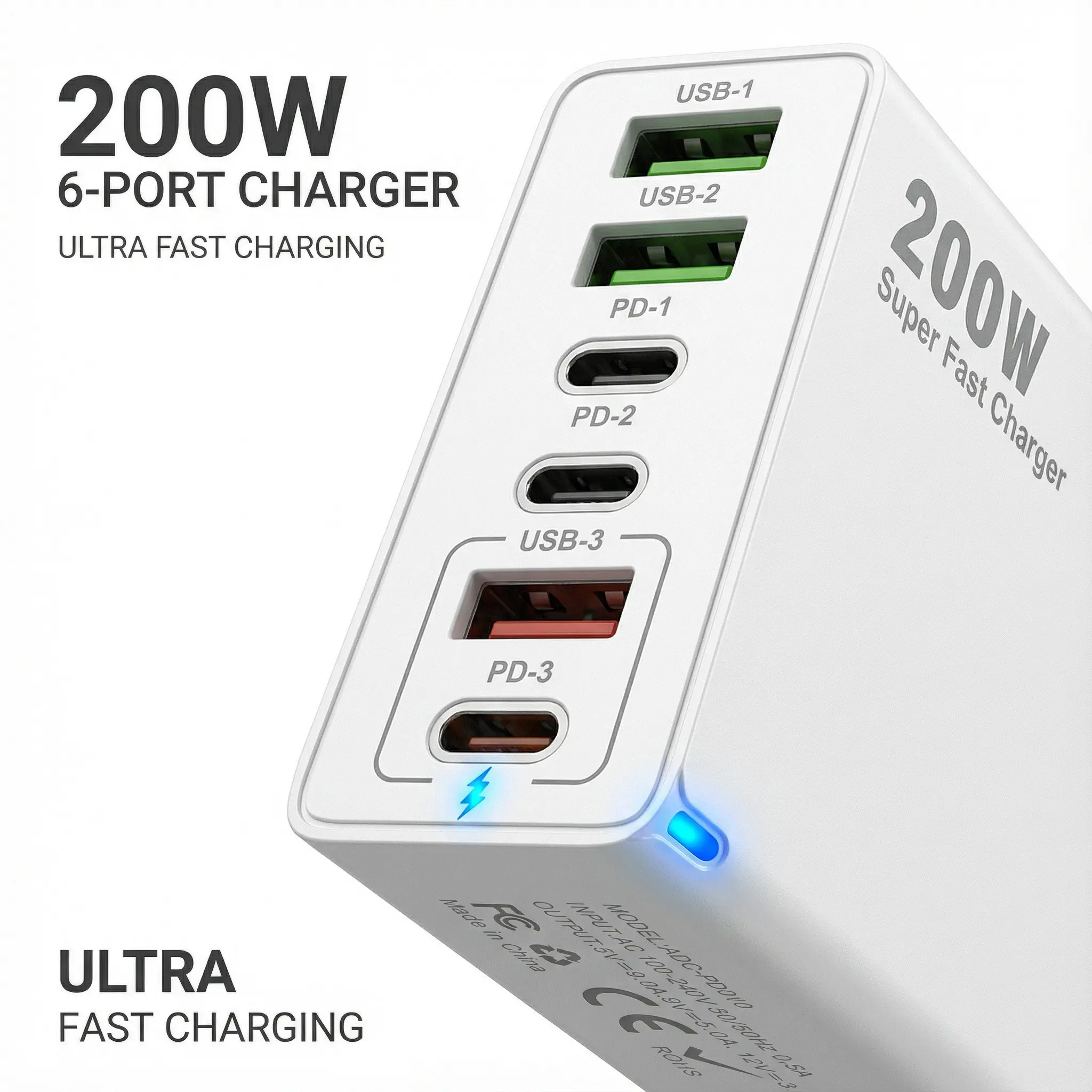 Multi port Fast Charger USB C PD Charger Quick Charge 3.0 Type C USB Phone Chargers Fast Charging Adapter For iPhone 17 16 15 Samsung Xiaomi Huawei Smartphone Cellphone 6-Ports fast charging plug Tablets Electronic Portable Usb Rechargeable Protection