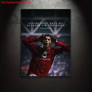1 piece/set frameless canvas painting print poster, classic realistic style textured art, Ronaldo quotes, a gift for football culture enthusiasts, ideal gift for bedroom, living room, dorm hallway, kitchen, mural, Wall Art, home decoration