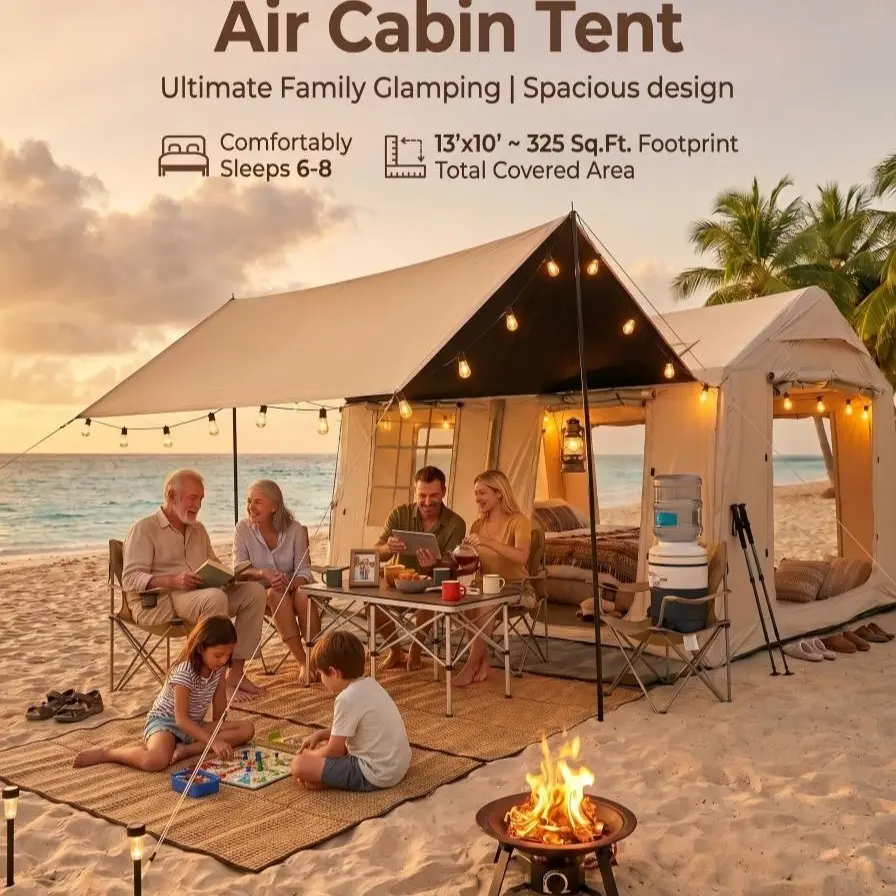SENLEETO 258 sq ft Insulated Inflatable Cabin Pop-Up Tent - Stove Jack, Skylight, Easy Setup for Adult Family Camping, Waterproof Outdoor Use, Inflatable Tents, Waterproof Outdoor Tent