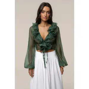 Green Delilah Ruffled Top