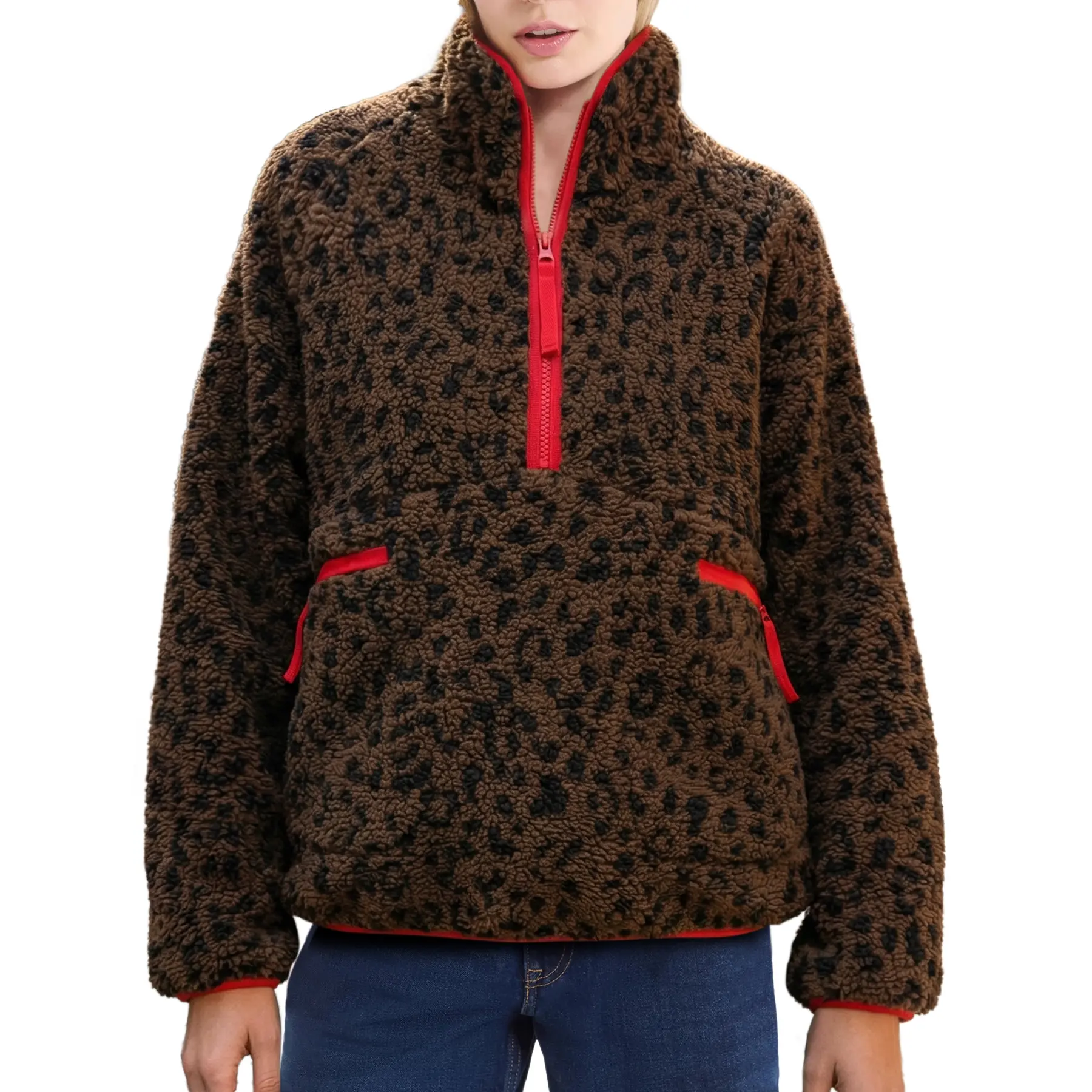 Hixiaohe Sherpa Pullover for Women, Casual Oversized Teddy Fleece Jacket with Half Zip, Warm Winter Coat with Zipper Pockets, Leggings, Skinny, Tops, Coats, Matching