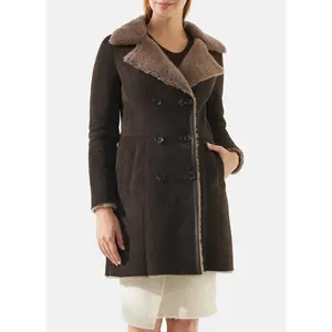 Womens Dark Brown Shearling Leather Coat