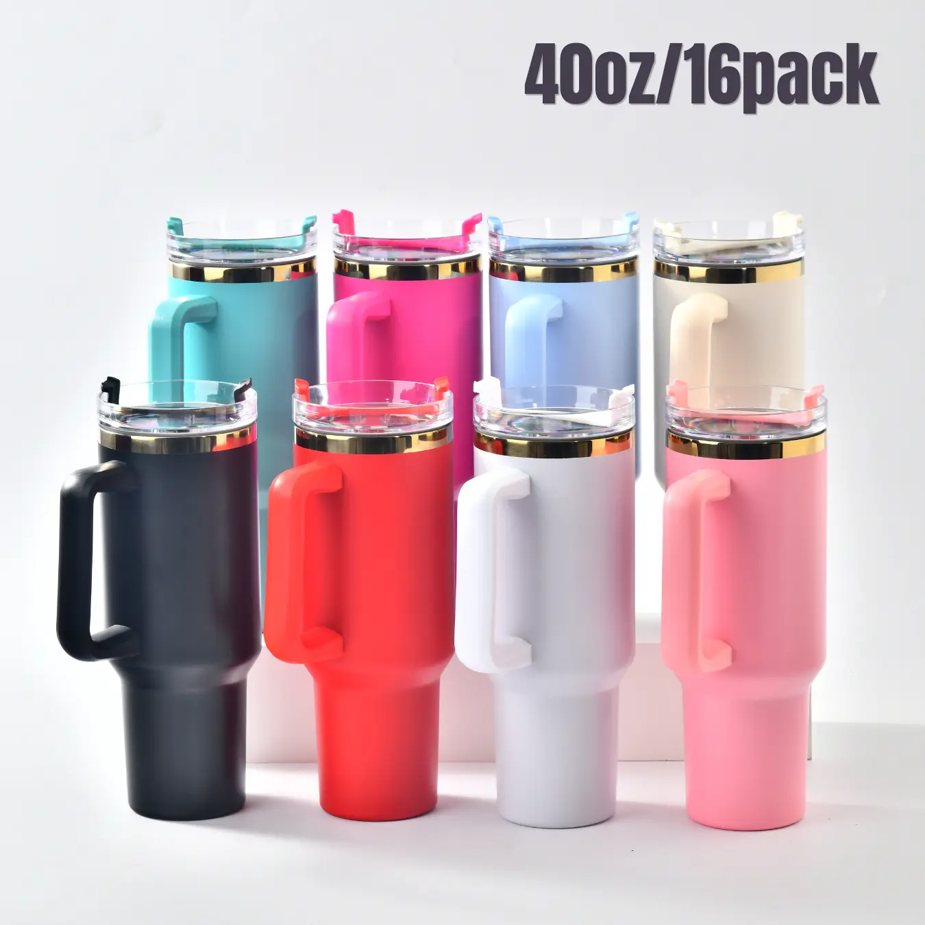 16-Pack 40oz Stainless Steel Insulated Gold-Plated Thermo Tumbler for Engraving, H1.0 Powder-Coated Portable Travel Mugs with Copper Rim, Laser-Engravable Kitchenware Drinkware