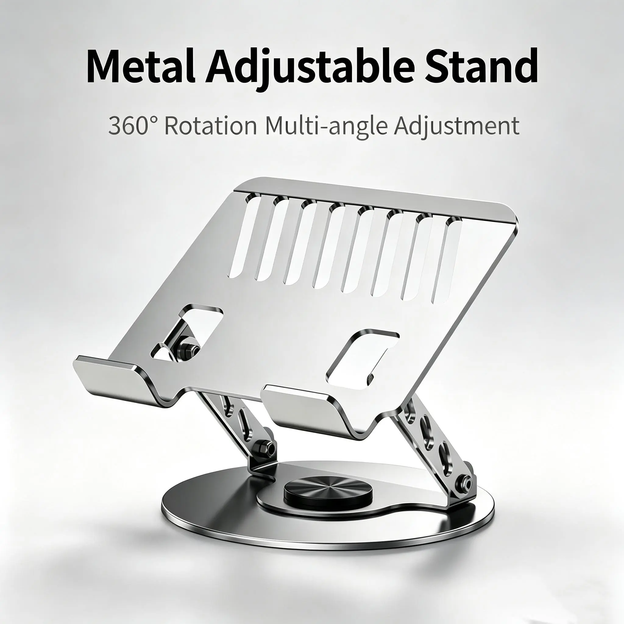 All-Metal Quick-Fold 360° Rotatable Adjustable Ergonomic Laptop Stand, Gray Desk Holder with Cooling Vent, Portable Riser for 10-17.3 Inch MacBook, Dell XPS, HP & Universal Notebooks