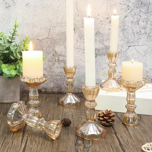 Vintage Creative Glass Candle Holders Set of 6, Wedding Party Dining Festival Long Stick Candle Base Decorations, Universal Display Pieces, Vintage Candle Stand