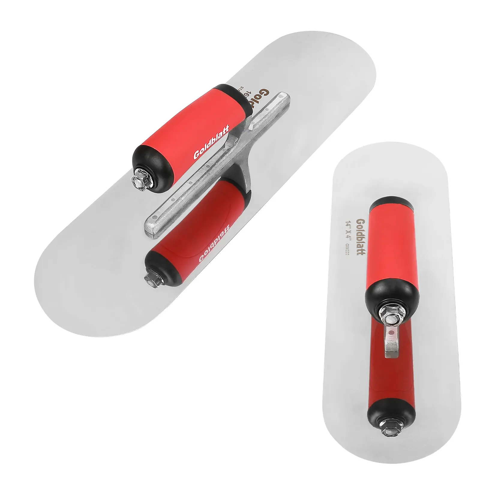 #backtoschool Goldblatt 2 Pack Pool Trowel Stainless Steel with Soft Grip Handle, Includes 16'' x 4-1/2'' & 14'' x 4'' Finishing Trowels Set, Lightweight Alloy Mounting, Round End
