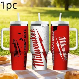 1pc 17oz/17.5oz/30oz/32oz/33oz/40oz  Stainless Steel Insulated Cup, Mug, Flasks, Leak-Proof Design, Milwaukee Lightning Logo, Ideal for Camping Hiking Outdoor Adventure Gift