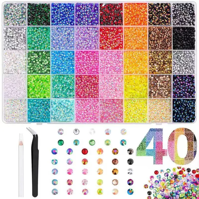 24/28/40-Grid AB Color Nail Art Rhinestone Set Flat-Back Resin Gems Mixed Candy for DIY Salon