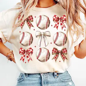 [Sale Up To 50%] Retro Baseball Coquette Bow Shirt, Bow Baseball Game Day Coquette T-Shirt, Gift For Mom Shirt
