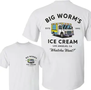 Big Worm's Ice Cream T-Shirt – Soft Cotton Graphic Tee with Retro Ice Cream Truck Print, Los Angeles Street Style for Men, Funny Summer Shirt Gift with Urban Quote Detail