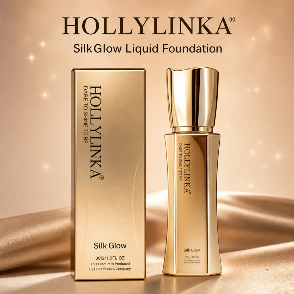 Hollylinka Silk Touch Glow Foundation, Hydrating Liquid Makeup with Hyaluronic Acid, Lightweight Buildable Coverage,Long-Lasting Waterproof Foundation for a Natural Blurring Finish