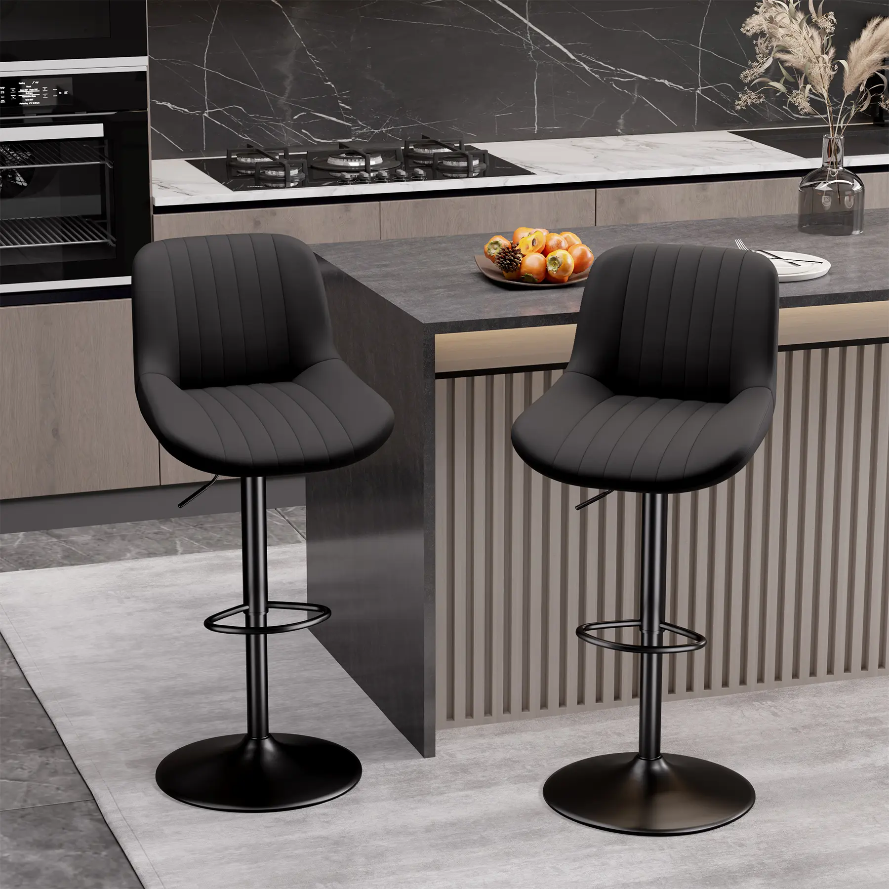 2-Pack Contemporary Swivel Counter Height Barstools - Waterproof Anti-Stain Cover, Fabric Padded Upholstered Chairs with Adjustable Back, Cushions, Easy Assembly for Home Kitchen, Home Bar