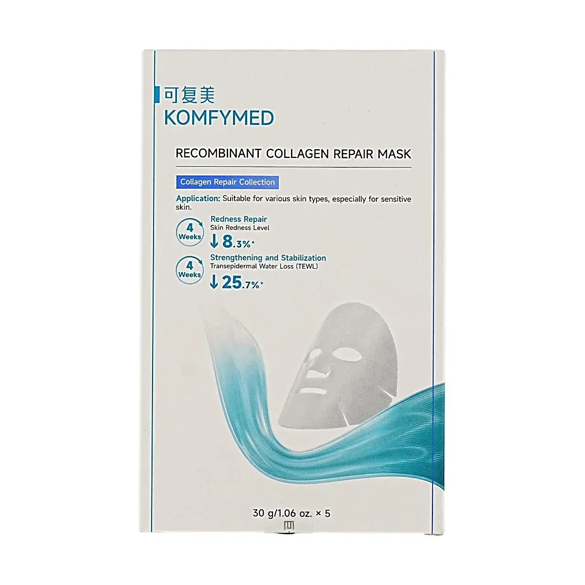 KOMFYMED Recombinant Collagen Hydrogel Patches - 30g x 5 Sheets | Sensitive Skin Repair, Moisturizing, Hydrating, Radiant Boost, Skin Barrier Strengthening Face Mask for Post-Procedure Care, Moisturize