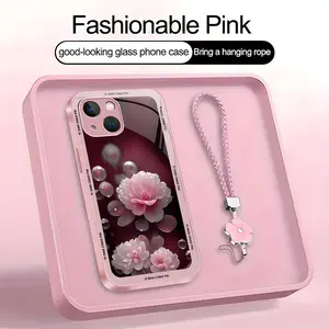 Suitable for [iPhone 14] high-end women's phone case🤩，a beautiful four-leaf clover lanyard is included🍀, beautiful floral pattern, elegant and sophisticated， drop-resistant and fingerprint-proof YM99