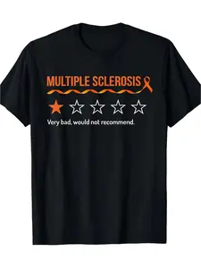 Multiple Sclerosis Awareness T-Shirt with Not Recommended Humor Rating - 100% Cotton Lightweight 180g, Black with Orange Text & Ribbon Design, Unisex Short Sleeve Round Neck Tee for Casual Summ, Trendy And CasualWomen's and for Man's Sportswear for Summer