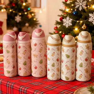 Christmas Cookie Theme Stainless Steel Insulated Cup, Thermos Cup, Dual Layer Cold & Hot Water Bottle, Travel Mug, Gym, Home, Office, School