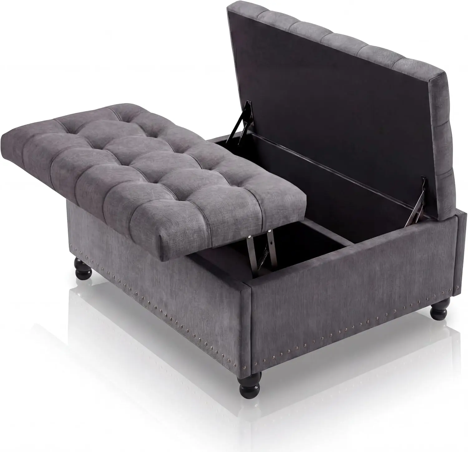 36'' Large Square Storage Ottoman, Lift Top Storage Ottoman Coffee Table with Tufted Upholstery and Wood Legs, Ottoman with Storage for Living Room, Bedroom, 44.6 Gallon, 300 Lbs