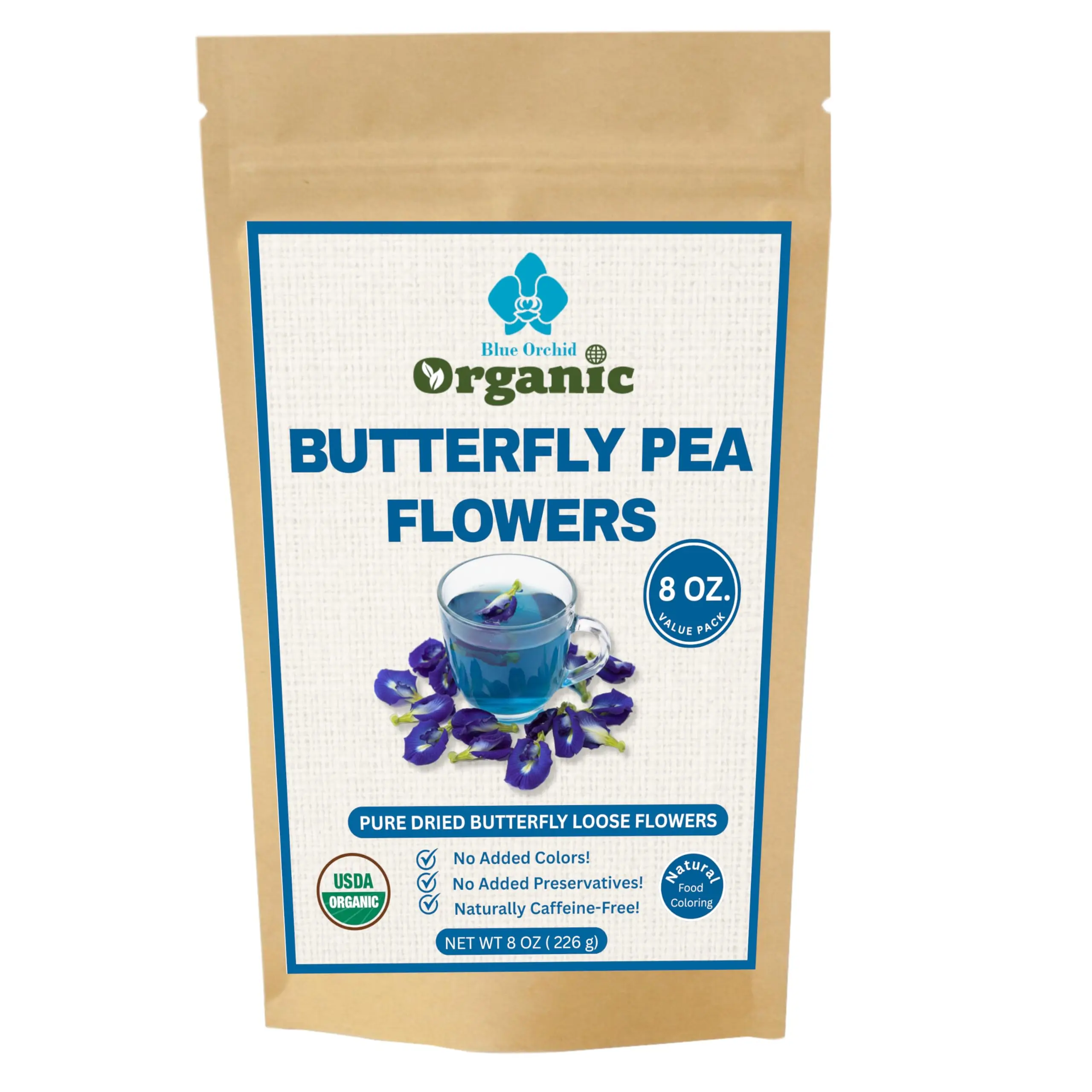 Premium Dried Butterfly Pea Flower Tea | 100% Pure Clitoria Ternatea Blossoms | Natural Blue Food Coloring | Caffeine-Free & Non-GMO | Sun-Dried Thai Herbal Tea for Drinks and Desserts