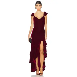 Tularosa Camille Velvet Gown in Deep Red