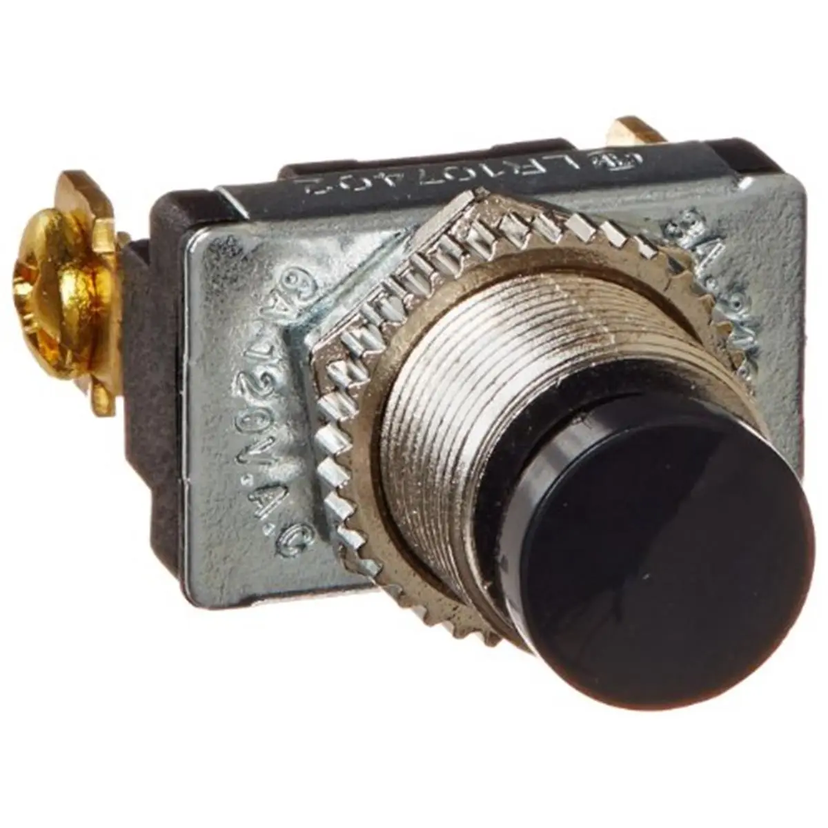 212 MAIN SPST Push-On Pushbutton Switch, Black Button with Screw Terminals for Emergency Shut-Off, Fits 1/2" Mounting Holes, Packaged in Reusable Clamshell, Screws, 4.63 X 2.94 X 1.39 In, 4.63 In, High-Quality Modern Products, Temperature Rating: 75 Degre