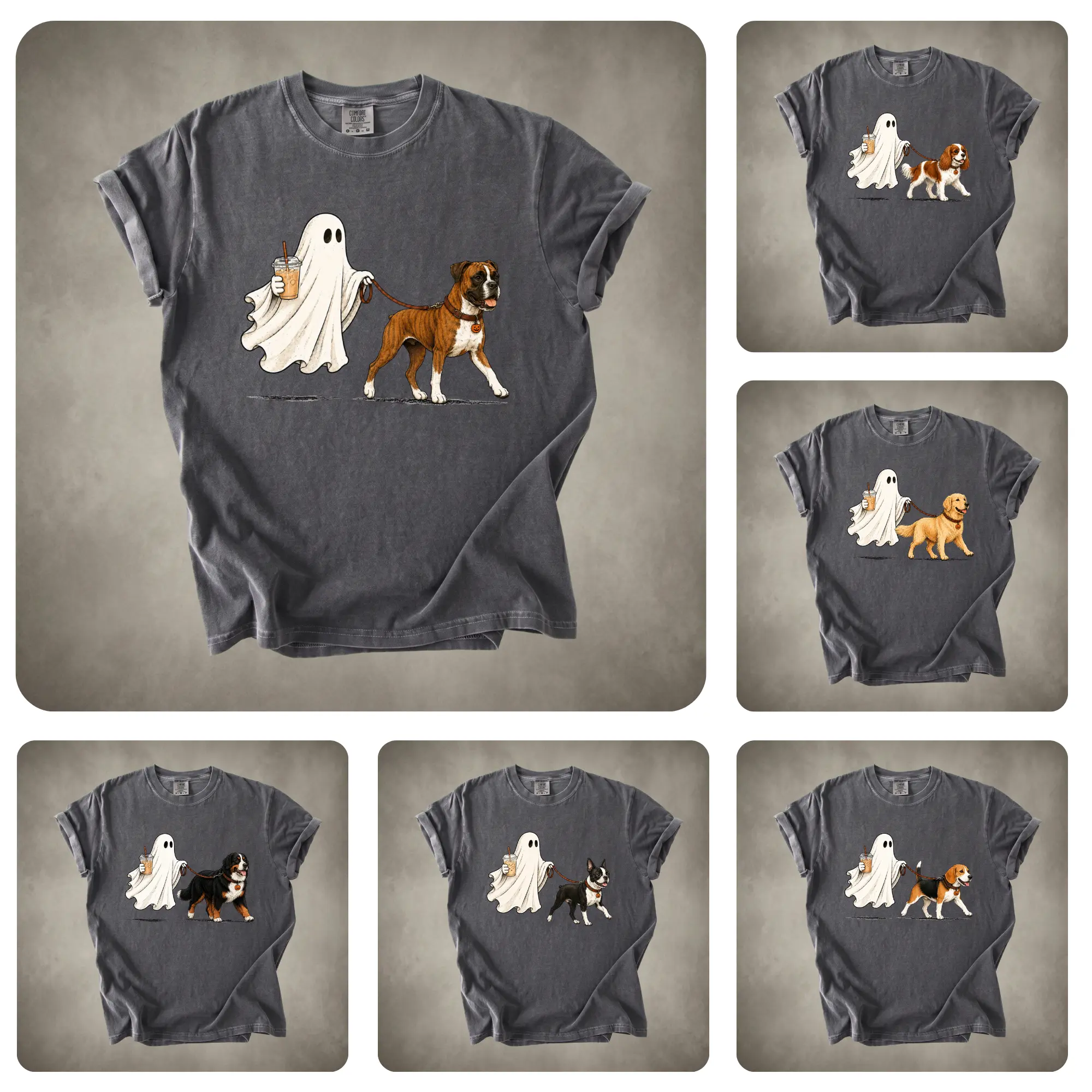 Personalized Ghost Dog Shirt For Men For Women, Spooky Pet Breed Design, Vintage Washed Casual Top, Halloween Gift, Trendy Shirt