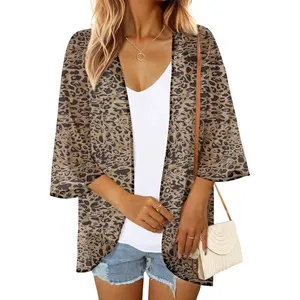 Women Floral Print Puff Sleeve Kimono Cardigan Loose Swimsuit Beach Cover Up Casual Blouse Summer Tops Capes