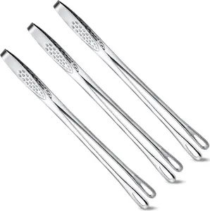 3 Pcs 11 Inches Korean BBQ Tongs Stainless Steel Kitchen Tweezers Grill for Cooking Hot Pot Food Yakiniku Clamp Tool for Salad, Fish, Steak, Barbecue, Buffet, Meat